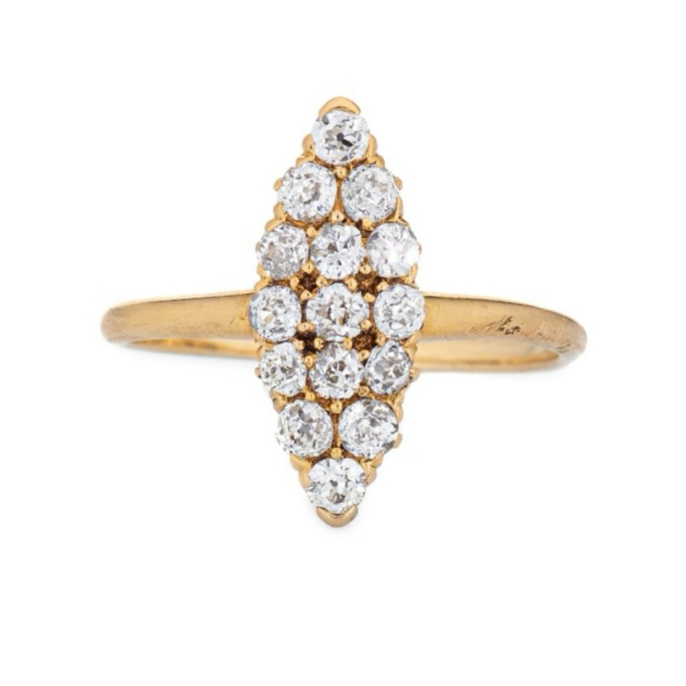 Victoria era natural diamond navette ring 18k gold .75 carat